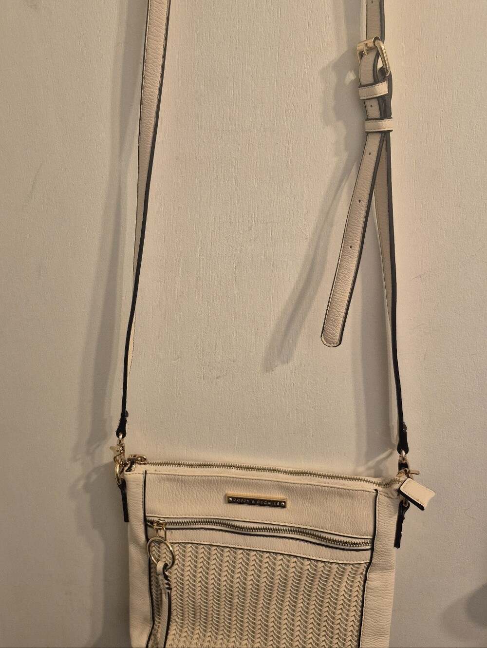 Poppy & Peonies Cream Woven Front Crossbody with Gold Hardware